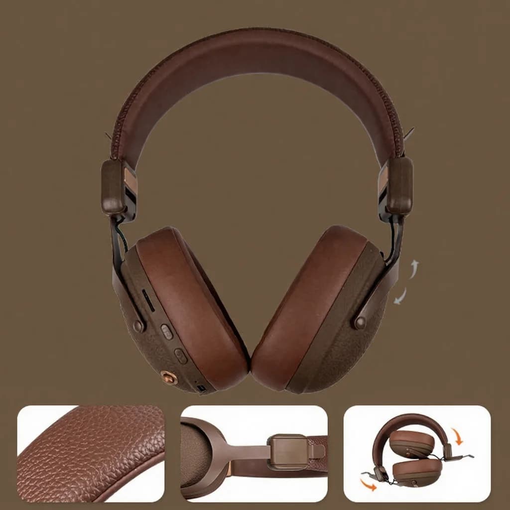 หูฟังไร้สายครอบหูสไตล์วินเทจ Bluetooth 5.4 แบตเตอรี่อึด