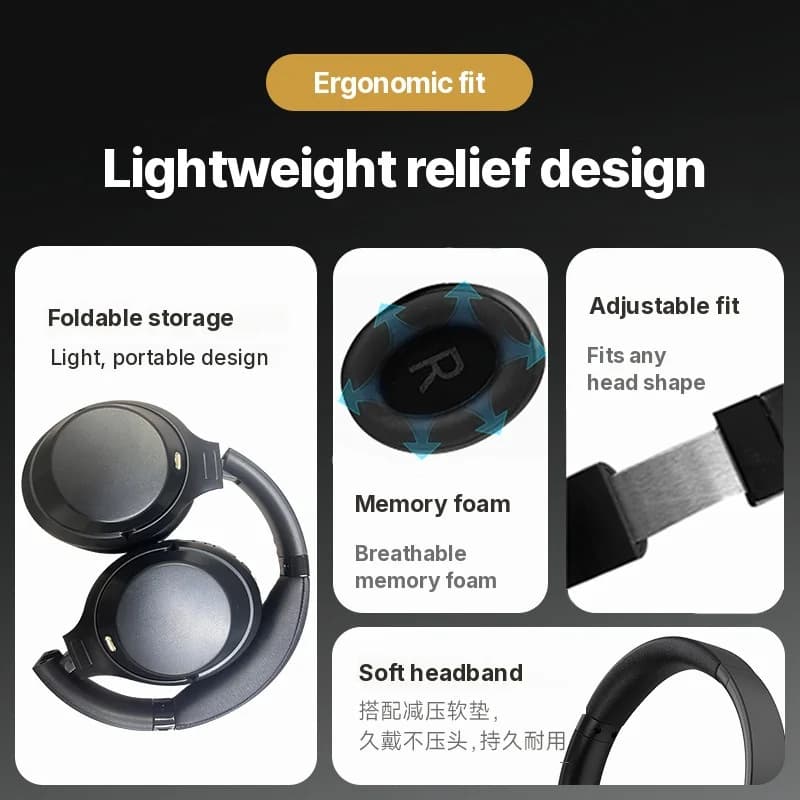 หูฟังครอบหูไร้สาย ตัดเสียงรบกวนแบบแอคทีฟ พอร์ต Type-C