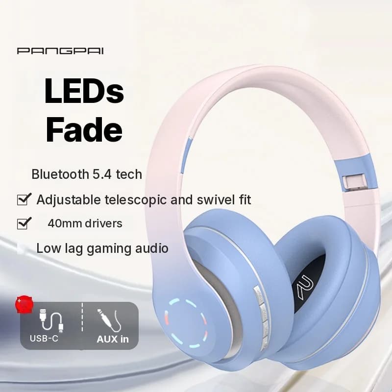 หูฟังครอบหูไร้สายพร้อมไฟ LED และวิทยุ FM
