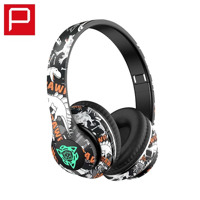 หูฟังบลูทูธไร้สายครอบหู ลายกราฟฟิตี้ พับได้